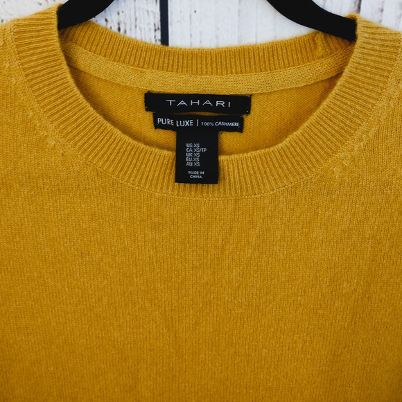 Tahari | Mustard Yellow 100% Cashmere Pure Luxe Long Sleeve Sweater - Picture 7 of 14